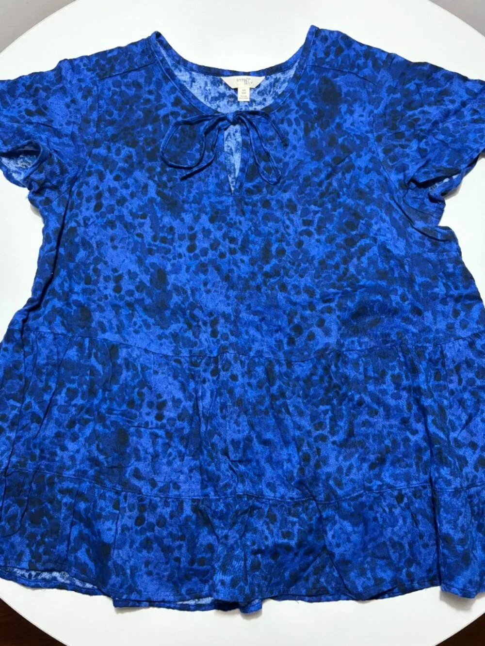 Terra & Sky Blue & Black Babydoll Peplum Cotton Smock Top - Picture 2 of 5